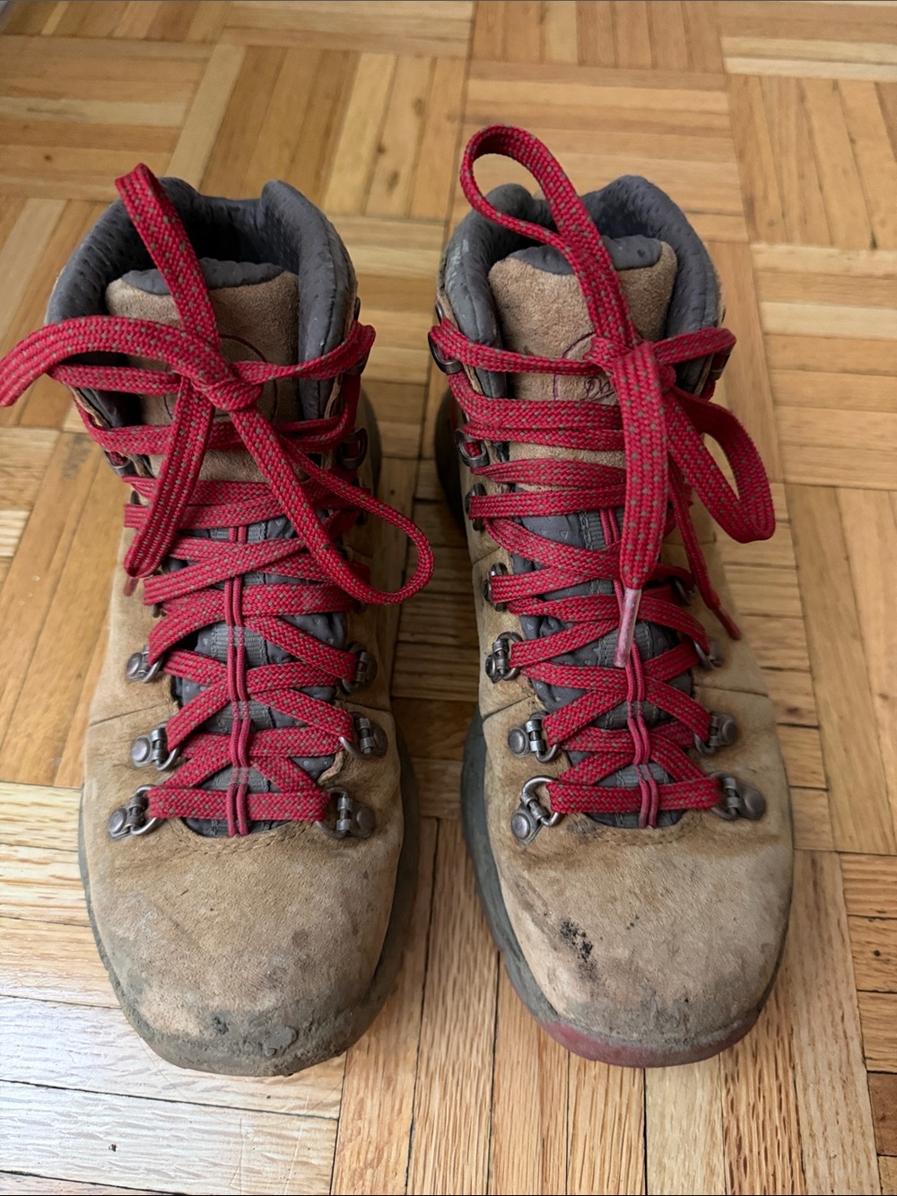 Tan Hiking Boots with Red Laces